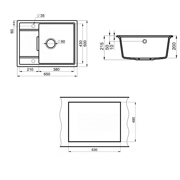 Мойка кухонная Point Стил 65 PN3009B, черный