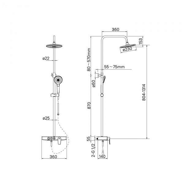 Смеситель для ванны с верхним душем, Shelfy, IDDIS, SHESB3Fi06