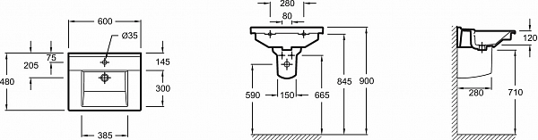 Подвесная раковина-столешница Jacob Delafon Struktura 80х48 см EXH112-00