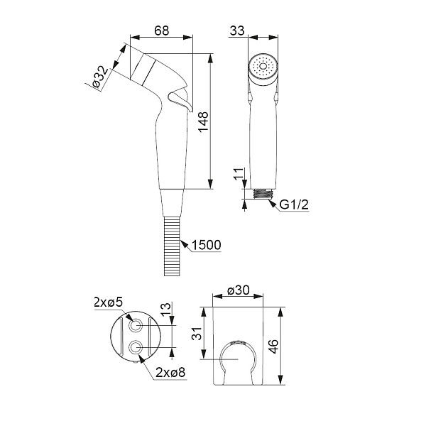 760550200 Гигиенический душ с держателем и шлангом, хром
