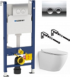 Комплект инсталляции для унитазов Geberit Duofix Delta 458.124.21.1 3 в 1 с кнопкой смыва и Унитаз подвесной Grossman GR-4455S безободковый с тонкой крышкой