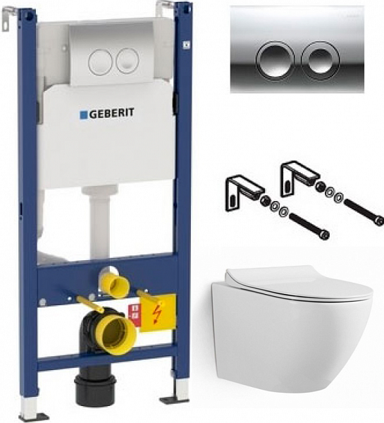 Комплект инсталляции для унитазов Geberit Duofix Delta 458.124.21.1 3 в 1 с кнопкой смыва и Унитаз подвесной Grossman GR-4455S безободковый с тонкой крышкой