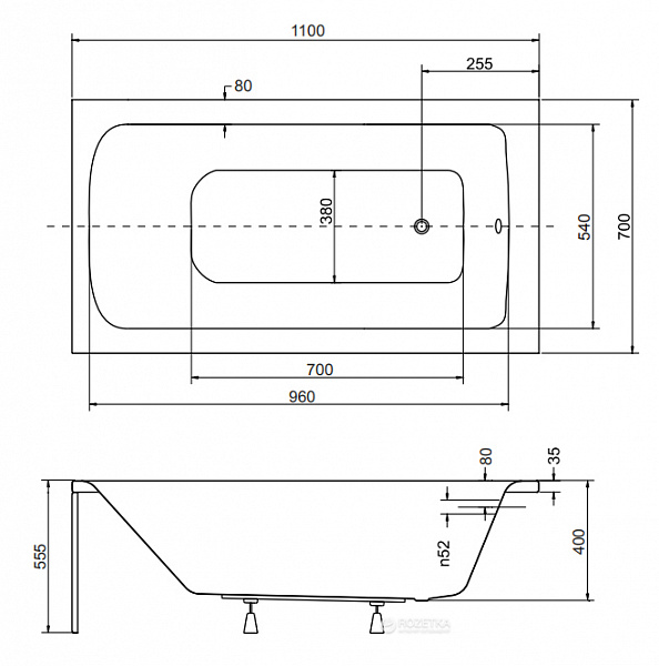 Акриловая ванна Besco Talia 110x70 WAT-110-PK