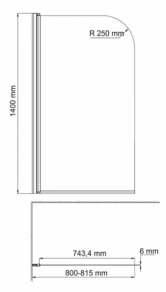Стеклянная шторка на ванну Wasserkraft Leine 35P01-80