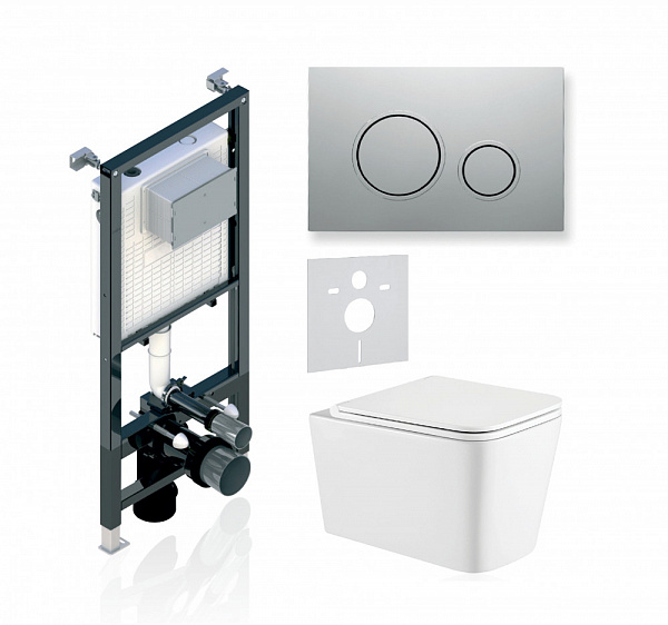 Комплект KOLLER POOL для монтажа  подвесного унитаза: Инсталляция Alcora ST 1200 с клавишей TWIN Matt Chrome, Унитаз KVADRO Rimless, сиденье дюропласт: SoftClose, Take Off, антибактериальное покрытие, система «Антивсплеск»