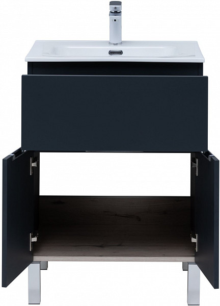 Тумба под раковину Aquanet Алвита New 60 1 ящик, 2 дверцы, антрацит 00277547