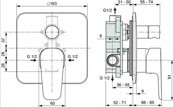 Смеситель Ideal Standard Cerafine D A7189AA для ванны с душем с внутренней частью