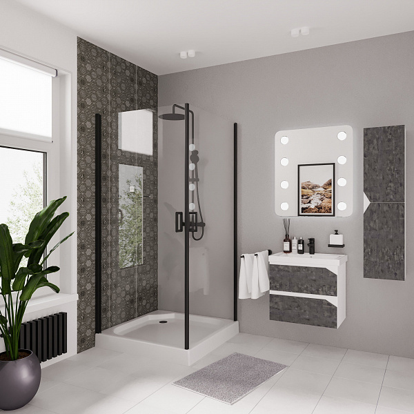 Душ. ограждение Niagara NG-6803-08  BLACK (90*90*190) квадрат, двери распашные, 1 место