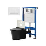 Сет: Система инсталляции Point Элемент для подвесного унитаза PN45120 + Клавиша смыва для инсталляции Point Ника, белая, PN44081W + Унитаз подвесной Point Вега безободковый, чёрн мат, PN41711BM