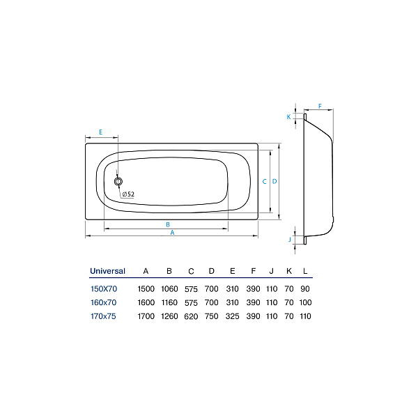Ванна стальная "Koller Pool" Universal 1500x700