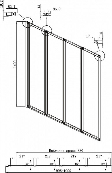 Шторка для ванны Ambassador Bath Screens 16041111L (1000x1400). 1 место