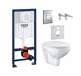 Комплект 5 в 1 Grohe Bau Ceramic 39586000: унитаз подвесной безободковый, сиденье, инсталляция, клавиша, шумоизоляция