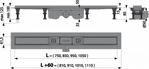 Душевой лоток AlcaPlast APZ12-750 Optimal Водоотводящий желоб