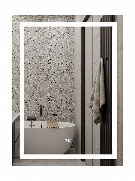 Зеркало Континент "Verte Led" 500х700 с часами, датчиком движения