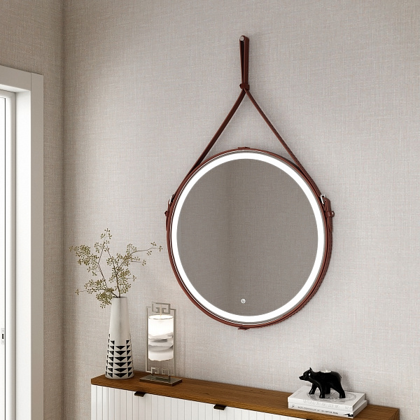 Зеркало Континент "Millenium Brown Led" D 500 на ремне из натуральной кожи коричневого цвета