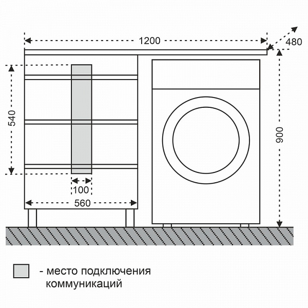 Тумба напольная Марс 56 для раковины над стиральной машиной Лидер 120 Санта 700220