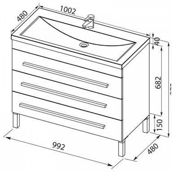 Тумба под раковину Aquanet Верона 100 белый (напольная 3 ящика) 00178471