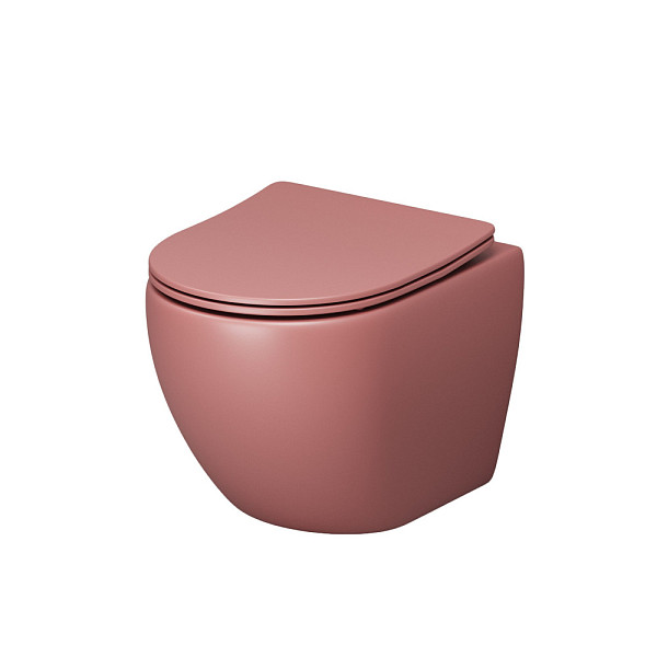 Унитаз GR-4455PIMS Color (495*365*375) РОЗОВЫЙ МАТОВЫЙ подвесной БЕЗОБОДКОВЫЙ с тонкой крышкой