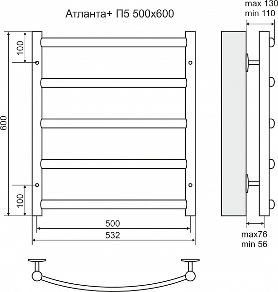 Полотенцесушитель водяной Terminus  Атланта+ П5 500x600