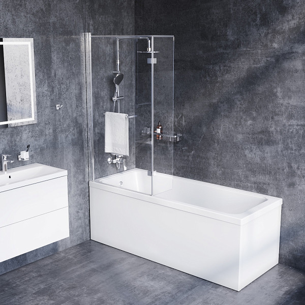 DX35WBS-D7W1-150MT Душ.шторка на борт ванны 150х80,профиль анод,стекло прозрачное,полотенцедержатель