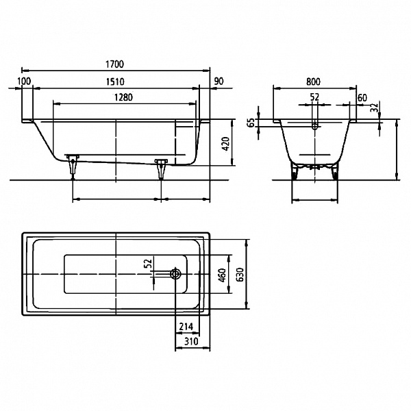 Стальная ванна Kaldewei Puro 170x80 259100013001 easy-clean mod. 691