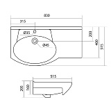 Раковина сложной формы Santek Коралл 83 1WH110228 с правым крылом