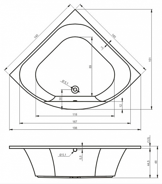 Акриловая ванна Riho Atlanta 140x140 BB7000500000000