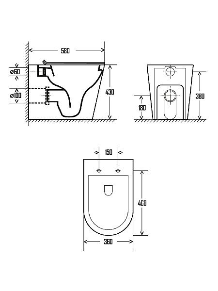 AQM3001 Унитаз напольный приставной AQUAme сиденьем SoftClose, технология смыва Rimless. 580x370x430