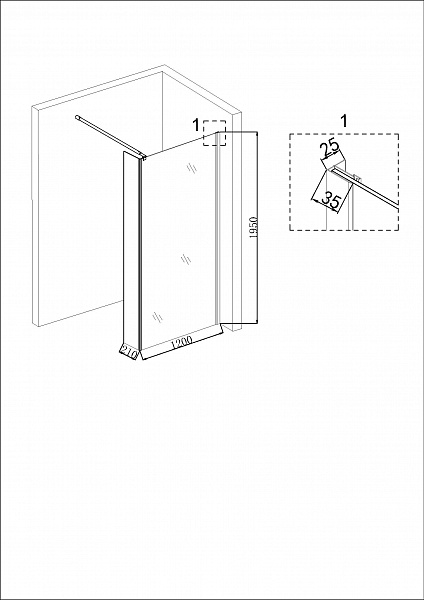 Душ. перегородка NG-644-12 GOLD (120x195), 1 место
