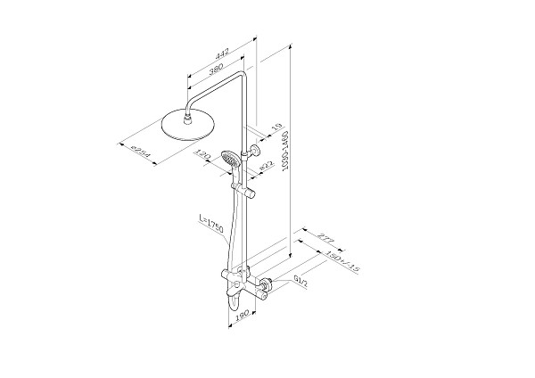 F0770A510 Spirit V2.0 душ.система, набор: смеситель д/ванны/душа с термостатом, верхн. душ d 250 мм,
