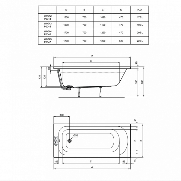 Акриловая ванна Ideal Standard Simplicity W004201 150x70