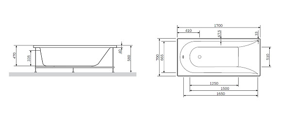 W72A-170-070W-R2 каркас для ванны spirit 170х70