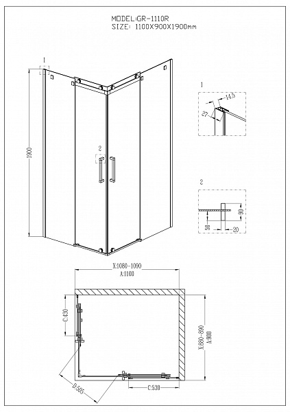 Душевой уголок Grossman Cosmo GR-1110R 110x90