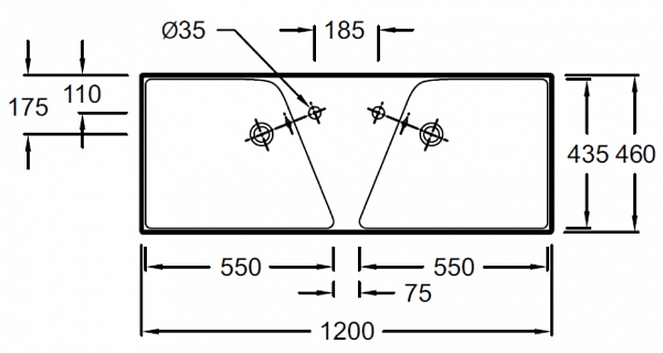 Двойная подвесная раковина-столешница Jacob Delafon Rythmik 120х46 см EXM112-Z-00