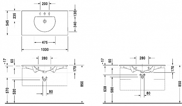 Раковина Duravit Darling New 0499100000 103 см