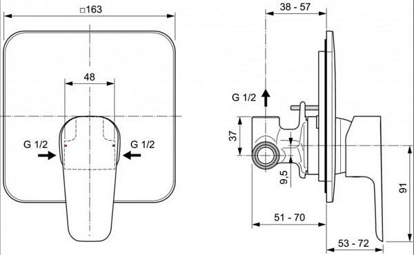 Смеситель Ideal Standard Cerafine D A7188AA для душа с внутренней частью