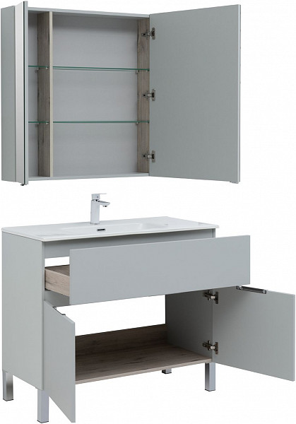 Мебель для ванной Aquanet Алвита New 100 1 ящик, 2 дверцы, серый 00273990