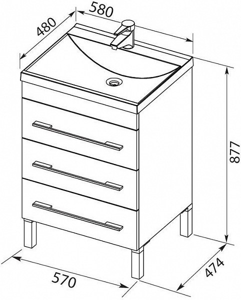 Тумба с раковиной Aquanet Верона 58 белый (напольная 3 ящика) 00287668