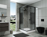 Душ. уголок NG-008-14Q BLACK (800х800х1950) низкий поддон(13см) стекло МОЗАИКА 2 места