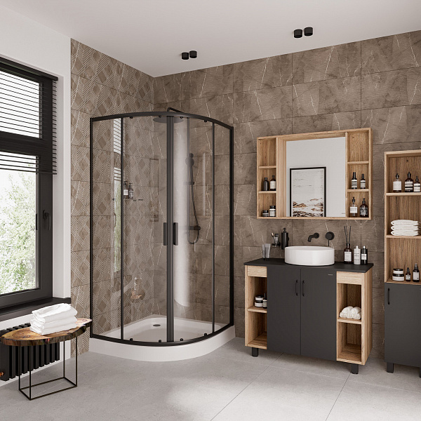 Душ. ограждение Niagara NG-6806-08 BLACK (90*90*190) полукруг, двери раздвижные, 1 место