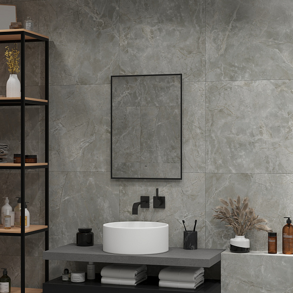 Зеркало Континент "Amer Led" с фоновой подсветкой, бесконтактным сенсором, черной окантовкой 500х700