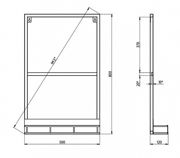 Зеркало Grossman "МЕТРИС-50 см" в раме с полочкой черное