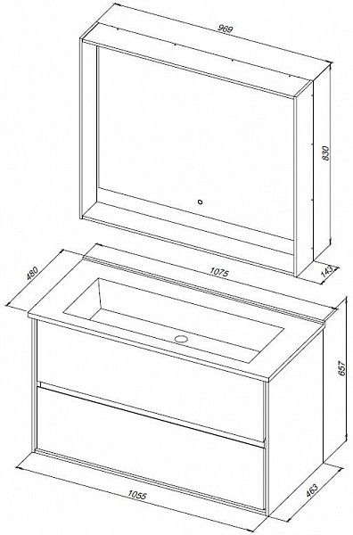 Тумба под раковину Aquanet Милан 105 черный глянец 00316690