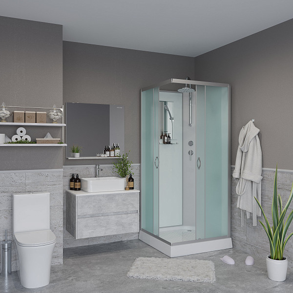 Душ.каб. NG-1101-14BKT (900х900х2100-2400) низкий поддон(13см) стекло МАТОВОЕ 3 места с полкой