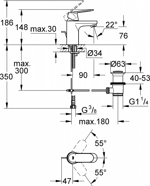 Смеситель для раковины Grohe Eurosmart Cosmopolitan 32825000