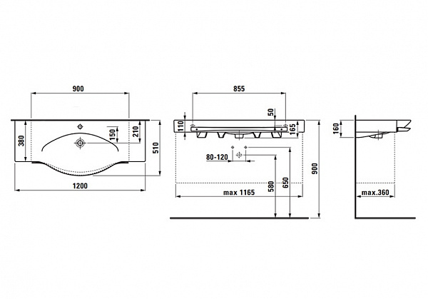 Раковина Laufen Palace 8.1270.4.000.104.1 с полотенцедержателем 120 см