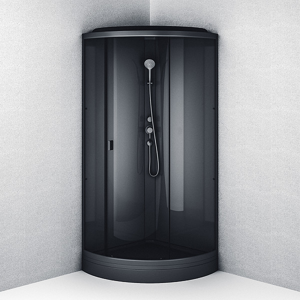 W90C-401-090BT Gem кабина душевая 90x90, 1/4 круга,  профиль черный, стекло прозрачное