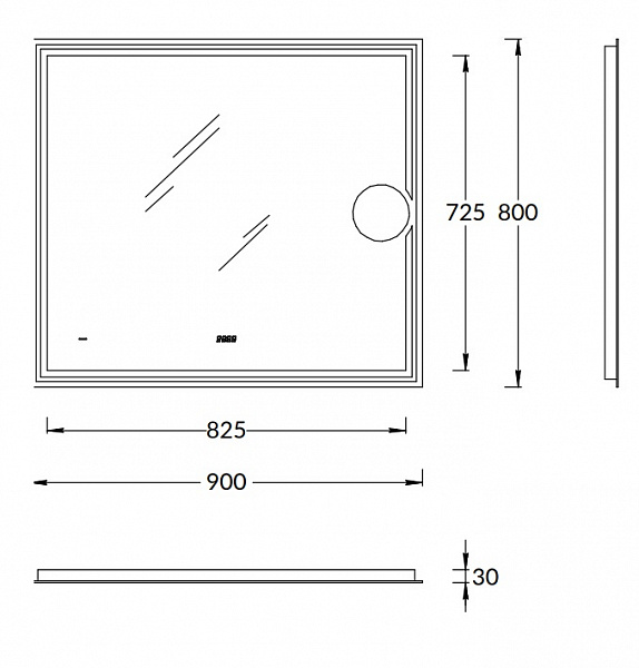 Зеркало Kerama Marazzi TECNO c LED 90 с макро линзой, с подсветкой, с функцией антизапотевание, белый глянцевый