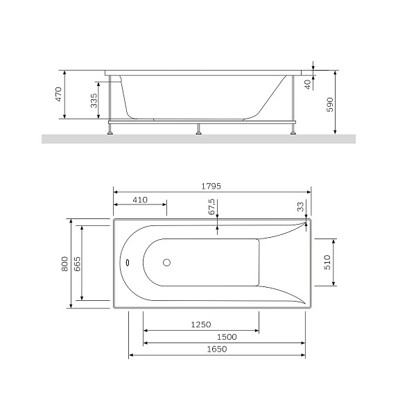 W72A-180-080W-A2 Ванна акриловая Spirit 180x80