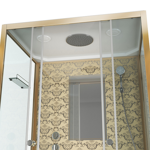 Душ.каб. NG-7772QG (1200x900х2100) низкий поддон стенки ЗОЛОТО 4 места